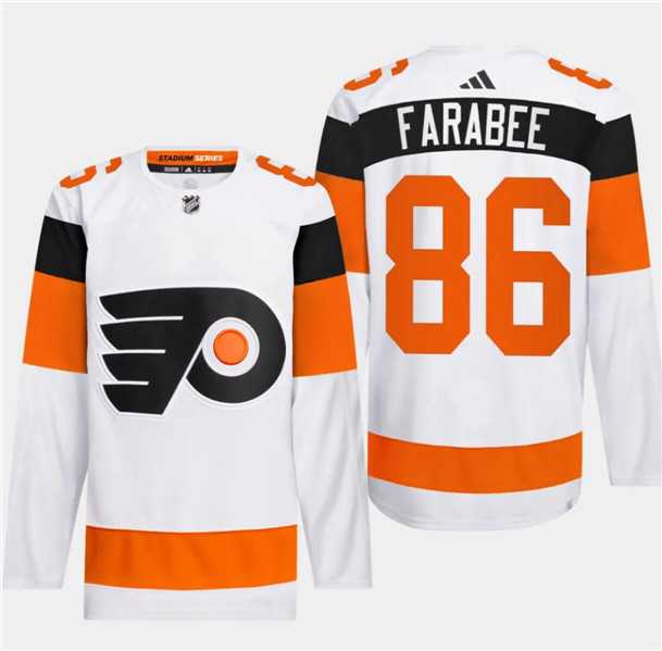 Mens Philadelphia Flyers #86 Joel Farabee White 2024 Stadium Series Stitched Jersey Dzhi
